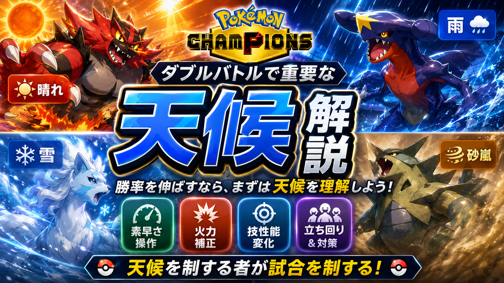 ポケモンチャンピオンズのダブルバトルで重要な「天候」解説